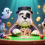 Hit the jackpot with the exciting W88 link, showcasing a thrilling gaming scene featuring a unique Frankenstein bulldog and friends.