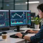Анализ отзывов bitmex в современном офисе трейдера с графиками криптовалюты