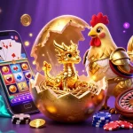 Engage with GG88's vibrant online casino experience featuring a golden dragon on poker chips amidst colorful slot elements.