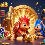 Experience thrilling sports betting action with keonhacai3, featuring vibrant pangolins amidst sparkling casino treasures.