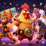 Experience the excitement of situs slot resmi with vibrant slot reels and dynamic characters in a 3D illustration.