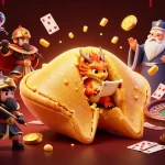 Baccarat game scene featuring a dragon and magical creatures around a baccarat table, creating a dynamic casino atmosphere.