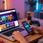 Betebet online betting experience featuring a user focused on gaming activities with vibrant setup.