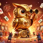Engage in judi bola online with a golden owl observing the thrilling casino atmosphere.